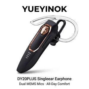 YUEYINOK DY20PLUS Singleear Earphone,  Battery Bluetooth Headset, Dual MEMS Mic Noise Reduction, Mute & Triple-Click Redial, Hands-Free Mono Wireless Earpiece for Business Trucker Driver, Multi-Point Dual Connect, Comfort Silicone Ear Hook