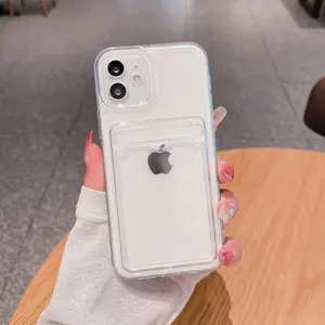Clear Shockproof Soft Compatible Card Holder Phone Case for iPhone 11-17 Pro Max,Fits 3-Inch Card Inside, Easy to Install & Remove,Customizable Print on the Back