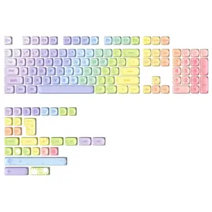 KEYCAP ONLY YUNZII 140 Keys Rainbow MOA Keycaps, Dye-Sublimation PBT Custom Keycap Set for MOA Profile, Cute Rainbow Candy Keycap for MX Switches Mechanical Gaming Keyboard