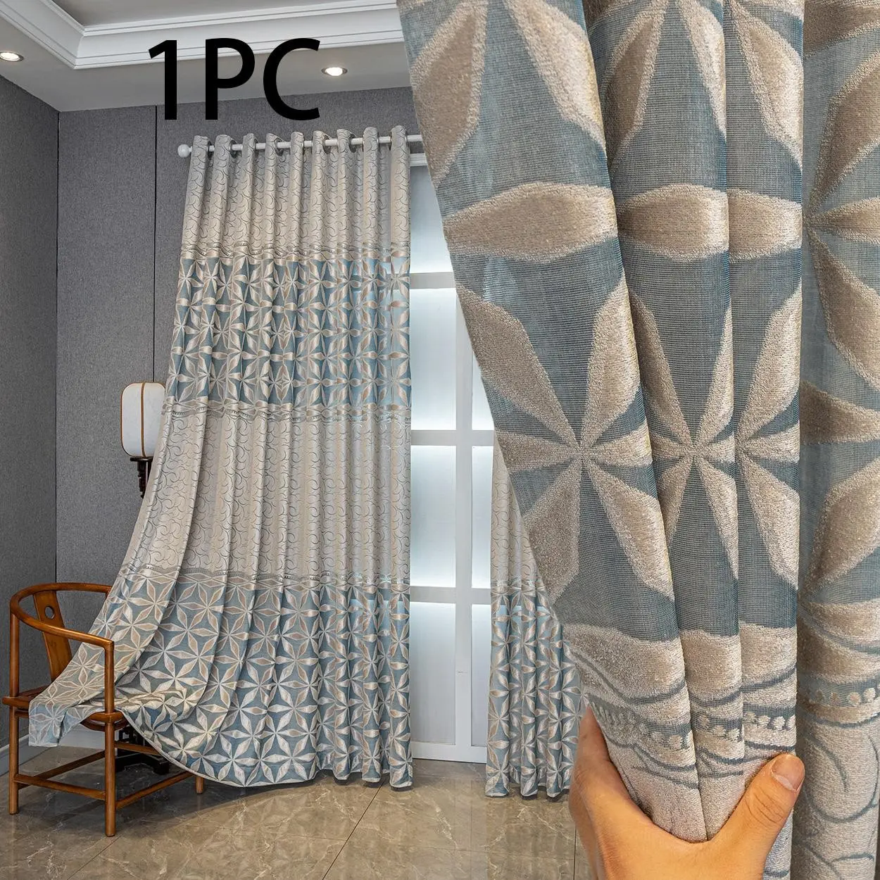 1pc Geometric Pattern Window Curtain Panel, Easy Install Curtain, Home Decoration Curtain, Modern Grommet Polyester Privacy Curtain, Privacy Grommet Curtains for Living Room, Balcony, Bedroom and Restaurant, Home Decorative