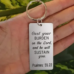 Cast Your Burden" Engraved Keychain - Psalms 55:22 - Religious Gift