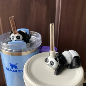 Articulated Panda Bear Straw Toppers and Charms for Stanley Tumbers & 9.5mm Straws with Durable PLA Design - Stylish, Beverage