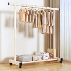 No Drill Portable Clothing Rack, Sturdy Single Rod Garment Rack, Space Saving Wardrobe Hanger Stand for Apartment Dorm