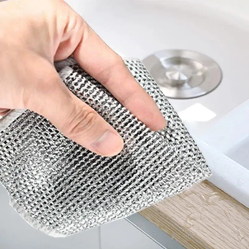 20-Pack Multipurpose Non-Scratch Wire Mesh Utility Cloths for Kitchen Users - Double-Layer, Wet & Dry Use, Reusable, Removable, Washable for Kitchen Sinks, Pans, Silver Cleaning