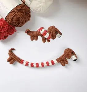 YarnBloom - Long Dachshund Crochet Plushie - Handmade Sausage Dog Amigurumi with Candy Cane Body/Scarf - Unique Gift
