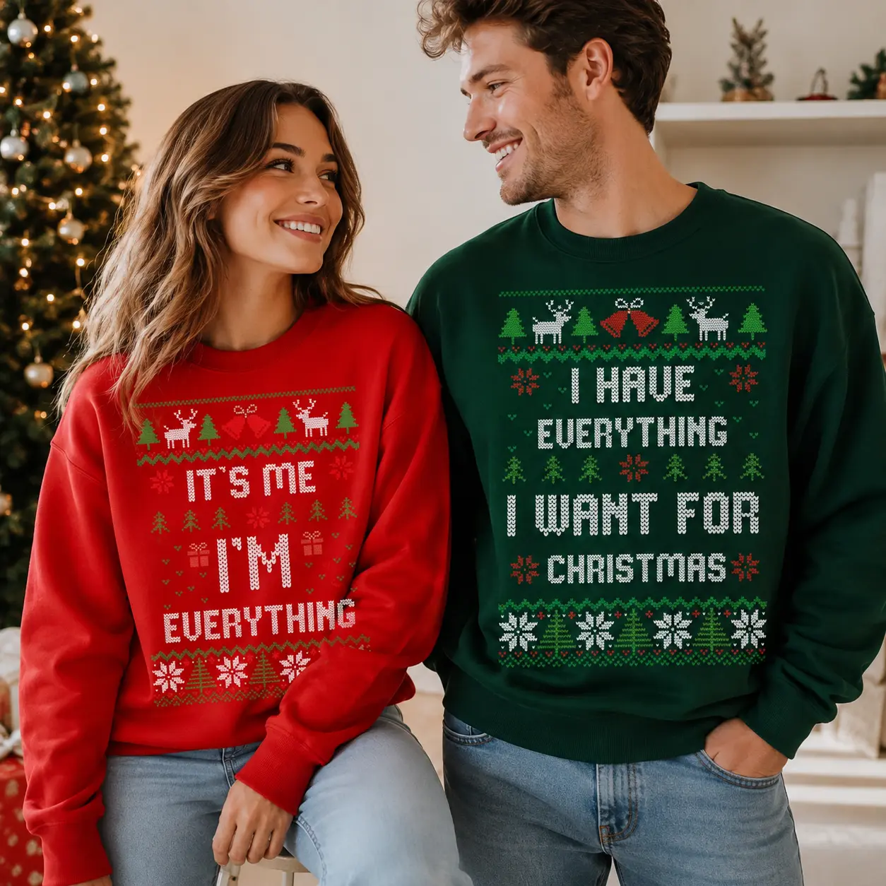 Funny Christmas Couple Sweatshirt, I Have Everything I Want for Christmas, It’s Me I’m Everything Matching Crewneck, Cute Holiday Couple Sweater, Xmas Gift – DPCLICK