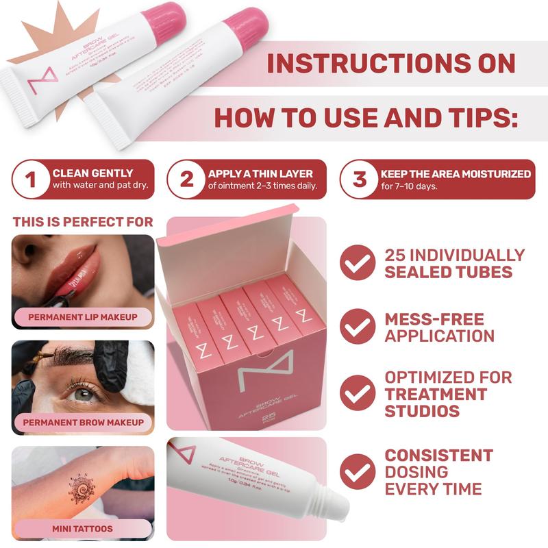 M - PACK OF 25 Brow Eyebrows Aftercare Gel Ointment For Microblading, Brows & Permanent Make Up - Repair Cream Tube - Anti-Inflammatory, Better Pigment Retention Eyebrow Protector 10g/0.34 fl oz