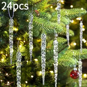 24pcs Transparent Plastic Icicle Decorations, Sparkling Crystal Effect, Durable Winter Wonderland Decor, Holiday Home Decor, Various Festivals
