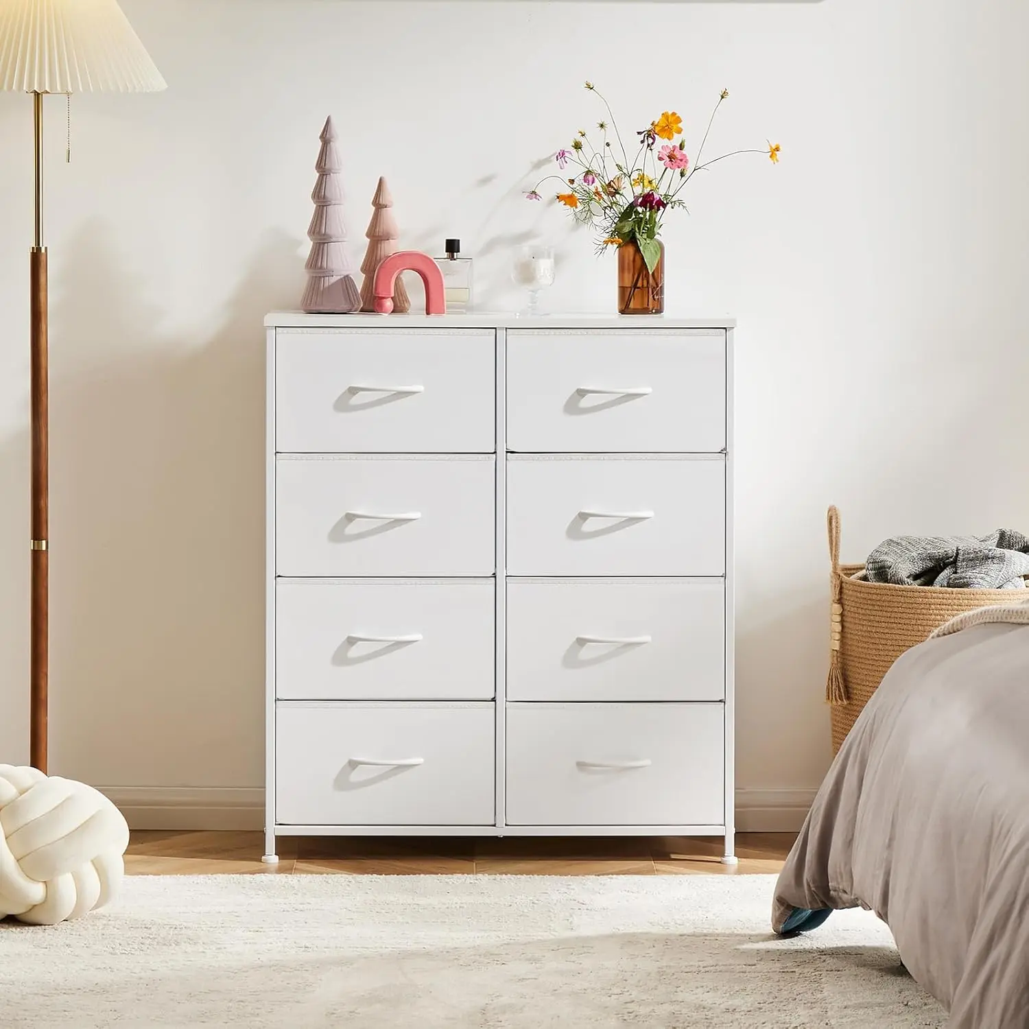 8 Drawer Tall Fabric Dresser with Steel Frame & Wooden Top, Bedroom Storage Tower Organizer Chest for Closet, Entryway, Living Room
