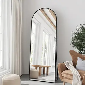 57"x20" Arched Full Length Mirror, Full Mirror with Stand, Large Full Body Mirror, Wall Mirrors for Bedroom Living Room, Aluminum Frame (Black)