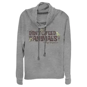 Juniors Womens Jungle Cruise Don't Feed The Animals Logo Cowl Neck Sweatshirt