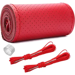 Steering Wheel Cover, Stitch on Wrap, Breathable Anti-Slip  Steering Wheel Protector for Max Diameter 15 Inch, DIY Sewing with  Thread (Red, Hole)