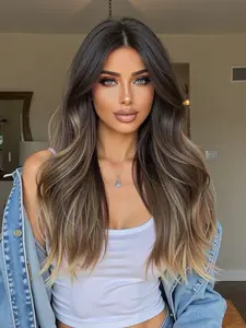22 Inch Ombre Wavy Hair Wig, Glueless Synthetic Wig, Natural Voluminous Style for Women, Fashionable Daily Wear Wig for a Glamorous Look, Natural Looking Wigs, Synthetic Curly Wigs