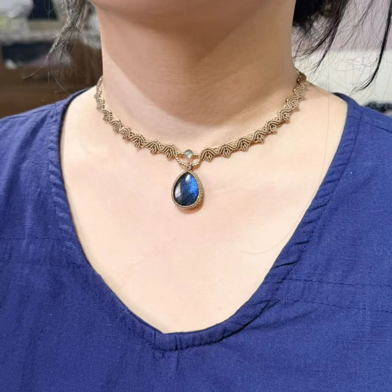 Labradorite Necklace Macrame Handcrafted Unique Gift Boho Ethnic Minimalist Jewelry Stone of Magic Made to Order