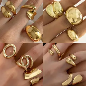 Gold Chunky Rings Set for Women 14K Stackable Dome Statement Rings Vintage Dainty Knuckle Open Midi Finger Rings Gold Jewelry Prom Costume Accessories Set of 4-10,Unique Geometric Waterdrop Smooth Open Ring Set,new ouraring