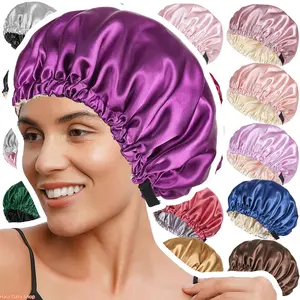 2026 new double-layer satin nightcap, women's fashion versatile hair care cap, button adjustable shower cap