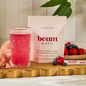 Beam Biotic - Daily Tribiotic + Glutathione Superpowder. Clinically Shown Pre+Pro+Postbiotics for Reducing Gas & Bloating - 15-30 Servings - Mixed Berry & Lemon Lime Citrus Flavors  Supplement Drinks Dietary Edible
