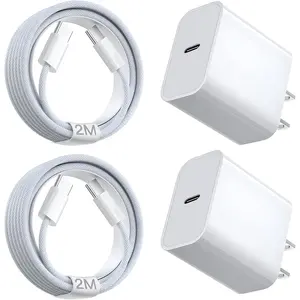 2-Pack 40W Super Fast Charging USB-C Wall Charger with 6FT Type C Cable for iPhone 17/16/15, AirPods, iPad, Smartphone Power Adapter & Data Cable Set Electronic Accessories