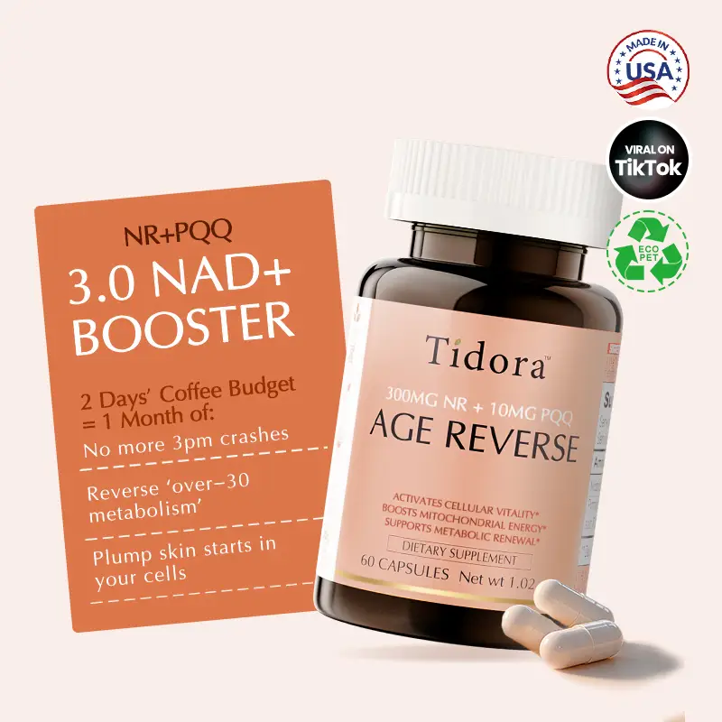 Tidora NR+PQQ 3.0 NAD+ Booster Supplement | Cellular Energy, Anti-Aging & Metabolism Support | Gluten Free, Vegan, Non-GMO | Clinically Proven+Hollywo