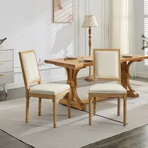 Hardware French Decor Chairs Set of 2, Louis Dining Chairs with Square Backrest and Exquisitely Carved Solid Wood Frame for Living Room, Kitchen, Restaurant,SW1879BG, Beige