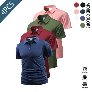 Set of 4 Moisture-Wicking Polo Shirts — Solid Color Turn-Down Collar Casual Everyday Tops Shortsleeve Clothes Plain