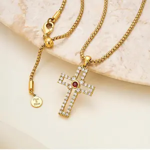 [D]Fizz and Rizz Guiding Light Cross Necklace - Interactive Calming Prayer Jewelry with Adjustable 24" Chain & Customizable Gemstone Colors for Peace and Focus