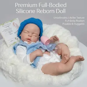 Otarddolls 22 Inch Can Open Mouth Full Body Solid Silicone Reborn Girl With Painted Bald 3D Painted Skin Dress In Blue Sweater Handmade Flexible Newborn Doll Ideal Christmas Gift For Children