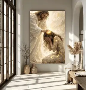 Healed By Him Christian Art Canvas, Jesus and Woman Wall Art, Jesus Print, LDS Art, Bible Art,Jesus with Girl, Religious Prints, Jesus Wall Art, Jesus Art Decor, God's Love Wall Art, Religious Gift for Women