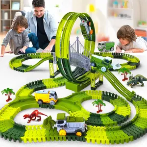 269-Piece Kids Dinosaur Track Construction Set, Electric Assemble Train Car Truck Toys, Unisex Learning Playset for Boys Aged 3-6, Christmas Gift