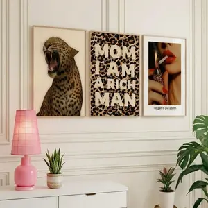 Retro Girly Wall Art Set 3 Posters, Y2K New York Fashion Decor, Trendy Leopard Print, cheetah Rich Girl Stockholm Aesthetic Apartment Decor