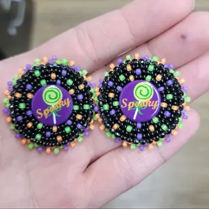 Glow in the dark Spooky black and neon beaded Halloween earrings , Halloween jewelry, women, kids