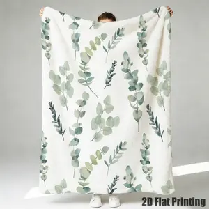 Single Piece 2D Flat Watercolor Blanket Featuring Eucalyptus Leaves, with a Gentle Green Plant Design, Perfect for a Sofa Corner, Bedroom Decoration, Or a Comfy Reading Chair, Ideal for Nature Enthusiasts And Home Decor Lovers