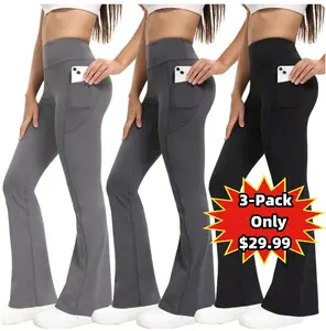 TCVC 3-Pack High Waist Flare Yoga Pants, Lightweight Thin Fabric for Spring Summer, Butt Lifting Flare Leggings with Pockets for Gym Running Casual Wear