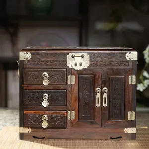 [Carved Big Red Acid Branch Hundred Years of Happiness Jewelry Box] Can be collected or used at home