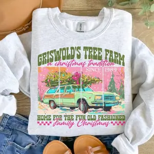 Christmas Griswold’s Tree Farm Pink BG Sweatshirt - Ash Grey - Christmas