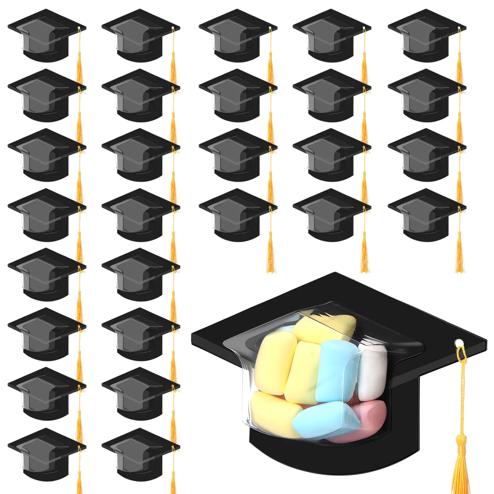 30 Pcs Graduation Cap Candy Box 2026 Class Grad Candy Dome Greeting Card Gift with Tassel Chocolate Holder for Friend Students Teachers School Party Favors Candy Holder Graduation Gifts Supplies