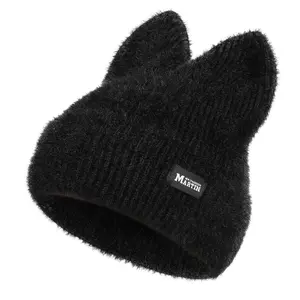 Cozy Cat Ear Knit Beanie for Women - Stylish Solid Knitted Beanies Warm Pullover Skull Cap for Winter Activities & Casual Wear, Ideal Christmas Gift