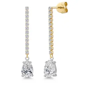 Gem Stone King 1.76 Cttw IGI Certified Lab Grown Diamond in 14K Two-Tone Gold Earrings for Women | Pear Shape Center Diamond 0.70 Ct | D-E Color | VS1-VS2 Clarity
