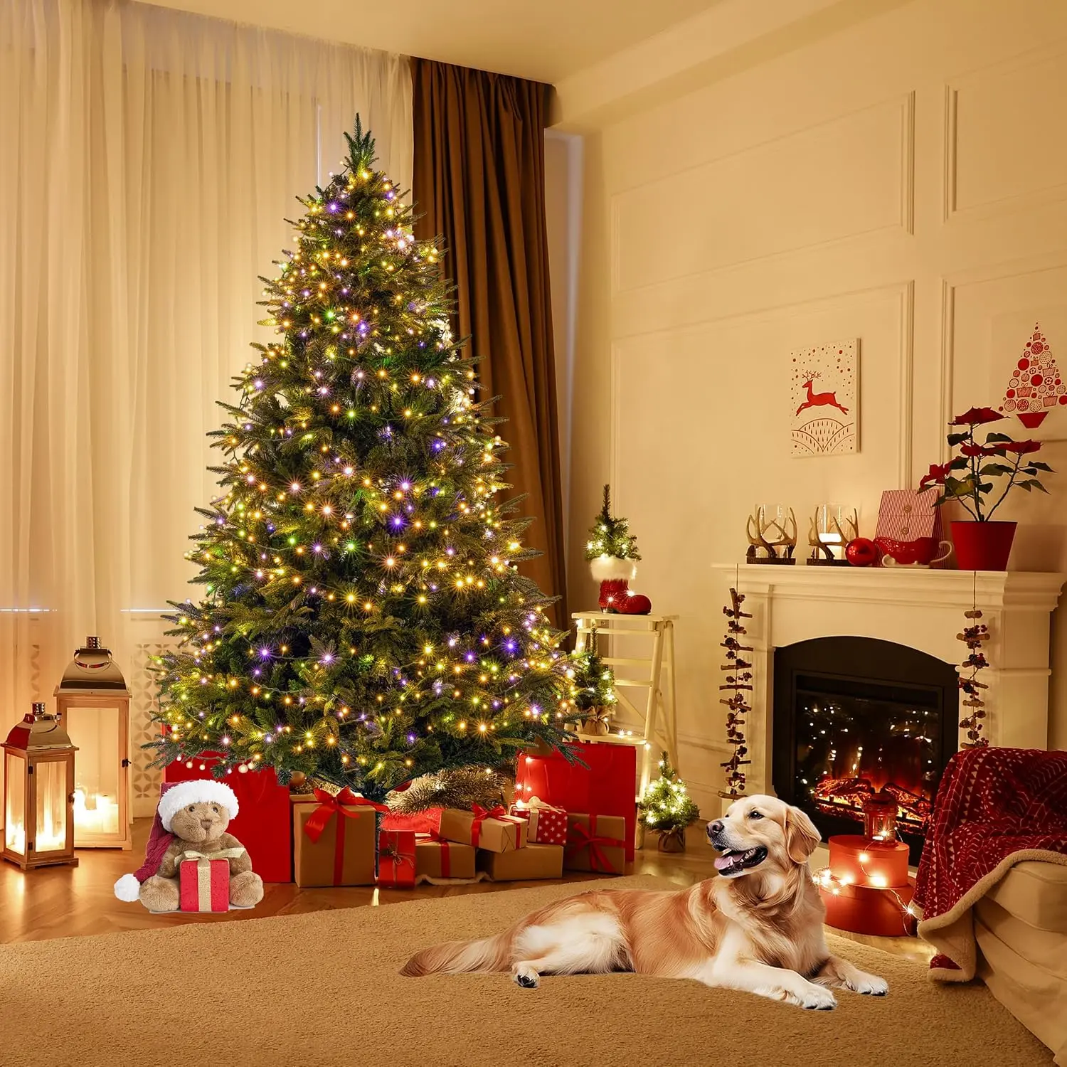 6ft Artificial Christmas Tree with 400 LED Lights (Not pre-lit) | Christmas Tree Full Tree with 800 Branch Tips & 11 Modes Light, RGB & Warm White Light, Foldable Stand for Home, Party Decor