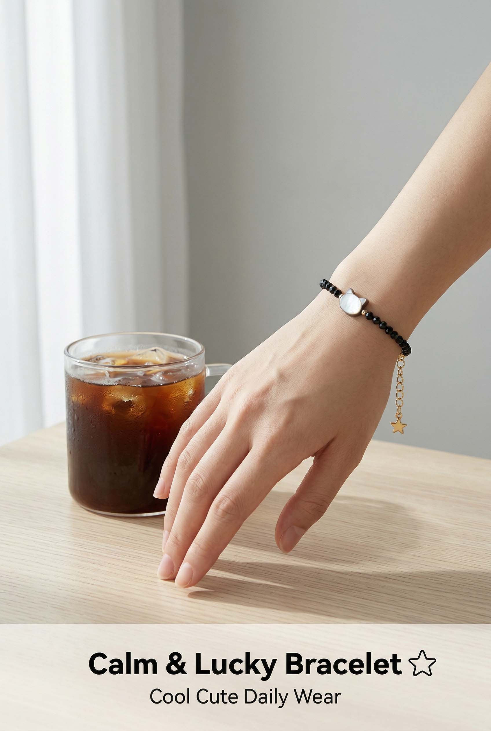 Black Crystal Bracelet with Cat Head Design for Women - Adjustable & Gift-Ready Lucky Fortune Cat