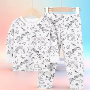 Kakadoo Coloring Pajama Set for Girls Rainbow Unicorn 95% Cotton 5% Elastane Washable Fabric Markers Included Creative Sleepwear