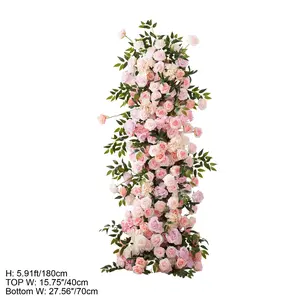 S-A7750 5D Pink Rose Green Leaves Wedding Backdrop Arch KT Board Decor Floral Arrangement White Arch Banners Silk Flower