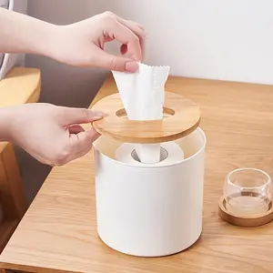Round Wood Tissue Box Holder - Creative Minimalist Design for Living Room, Remote Control Organizer, Toilet Paper Storage Solution, Durable Plastic Construction, Modern Home Decor, Bathroom Tissue Holder|Modern Tissue Box| Wood Look Box