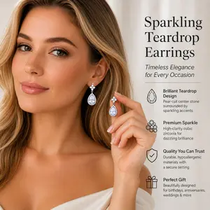 Cubic Zirconia Chandelier Dangle，Earrings for Brides Women Teardrop，Marquise Long Drop Bridal Jewelry