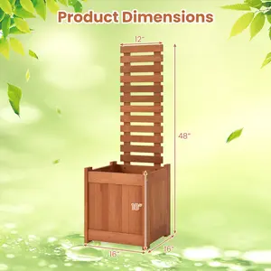 COSTWAY - Outdoor Wooden Raised Garden Bed with Trellis