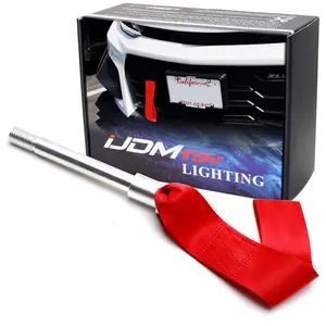 iJDMTOY Racing Style Tow Hook Mount Sports Red Poly Towing Strap For Chevrolet 2016-up Gen6 Camaro