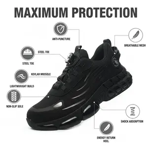 Men's All Seasons Work Sneakers Steel Toe Protection Breathable Mesh Safety Shoes Durable Anti-Slip Comfort Fit Casual Striped Design Elastic Closure Non-Slip EVA Sole Lightweight Industrial Construction Protective Footwear Comfortable Work Sneakers