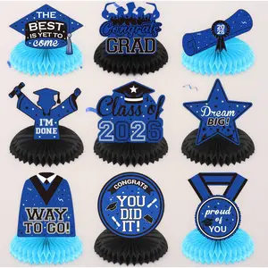 Blue black 2026 graduation party honeycomb centerpieces 9 pcs double side congrats grad