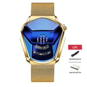 Unique Irregular Curved Case Men Roller Digital DisplayWatch, Futuristic Punk Motorcycle Style, Breathable MeshMetal Strap, Precise Quartz, Daily Water Resistant, FashionTech Wristwatch, Free Adjust Tool & Premium Gift Box,Gift For Husband Boyfriend