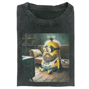 Vintage Washed Grunge Minion Tee - Funny Streetwear Oversized T-Shirt Fun Meme Design T-Shirt